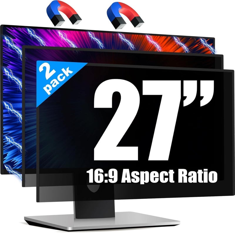 JEEETINTX Magnetic 2 Pack Invisible Hidden Design Computer Privacy Screen Filter 27 Inch for Frameless Monitor 16:9 Aspect Ratio, Removable Anti Glare Blue Light Protector, Double Sided Reversible Eye Care Film - Image 1